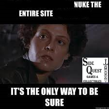 Lt. Ellen Ripley from Aliens with the Side Quest Games Logo